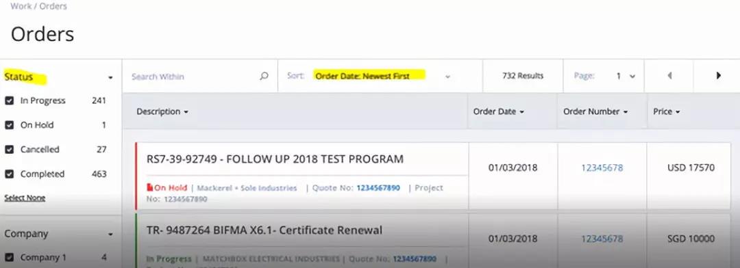 進入訂單界面，您可以通過 “Status” 或 “Order Date” 進行篩選